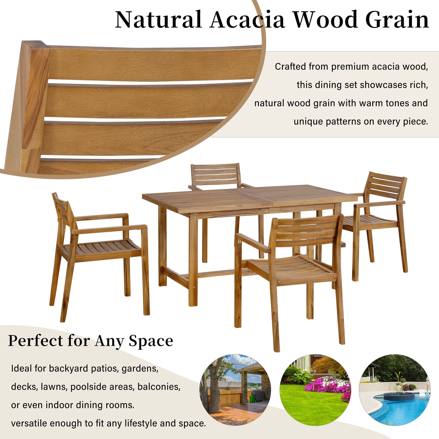 Outdoor Acacia Wood Dining Set and Chairs
