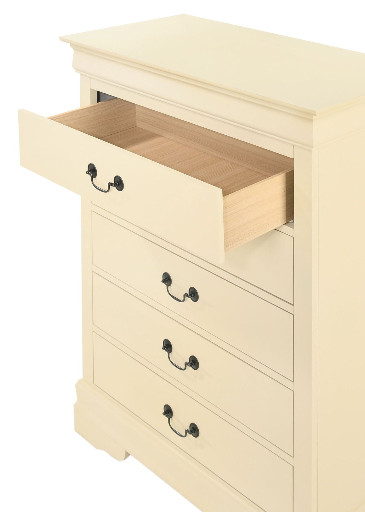 Louis Phillipe cream accent chest with black metal pulls and wood interiors HouseOfZazla on Tampa Home & Garden Store