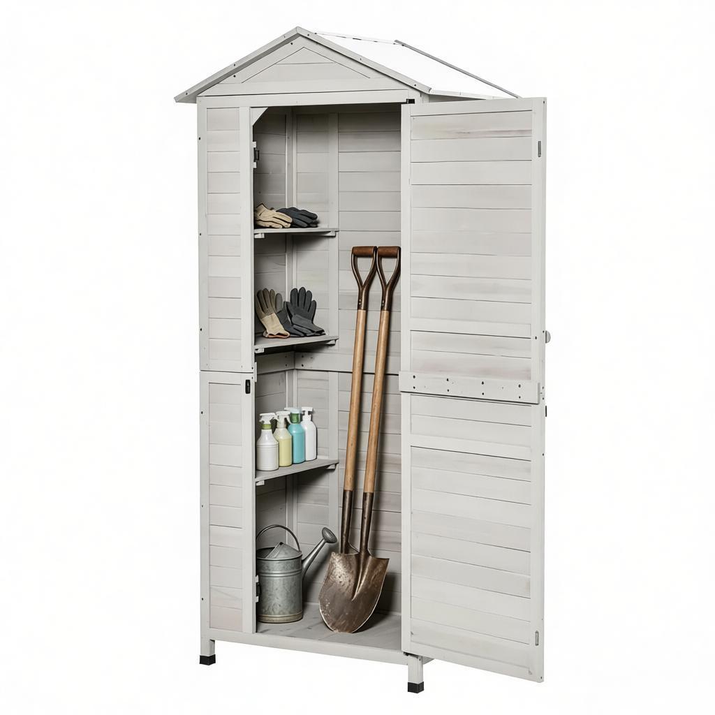 an Outdoor Storage Shed With Tilted Tin Roof
