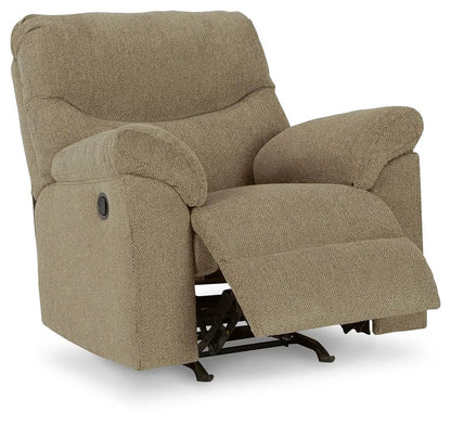 Alphons Rocker Recliner in beige textured fabric with cushioned arms and extended footrest on Tampa Home & Garden Store