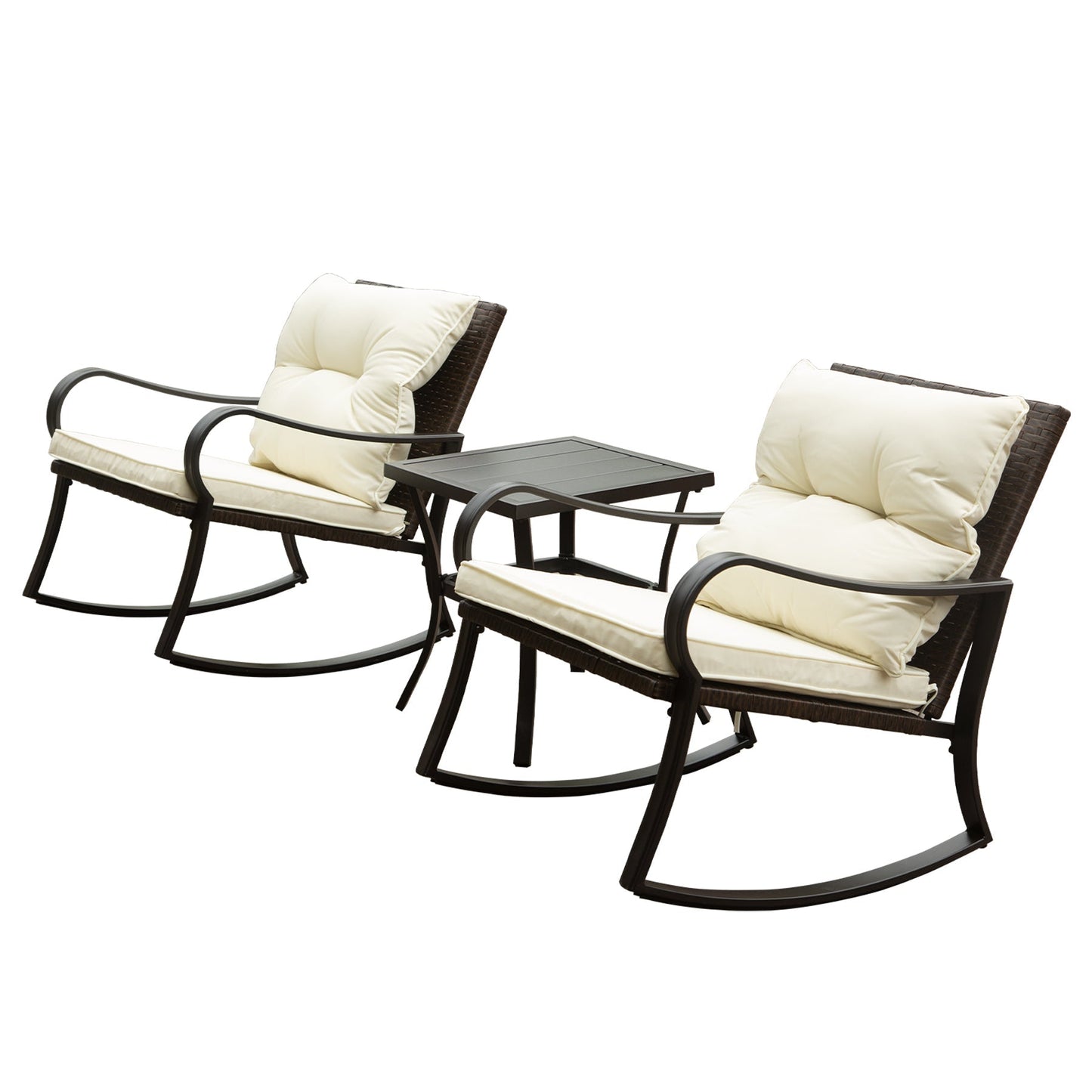 Metal 2-Person Outdoor Rocking Seating Group with Cream Cushions and Side Table on Tampa Home & Garden Store