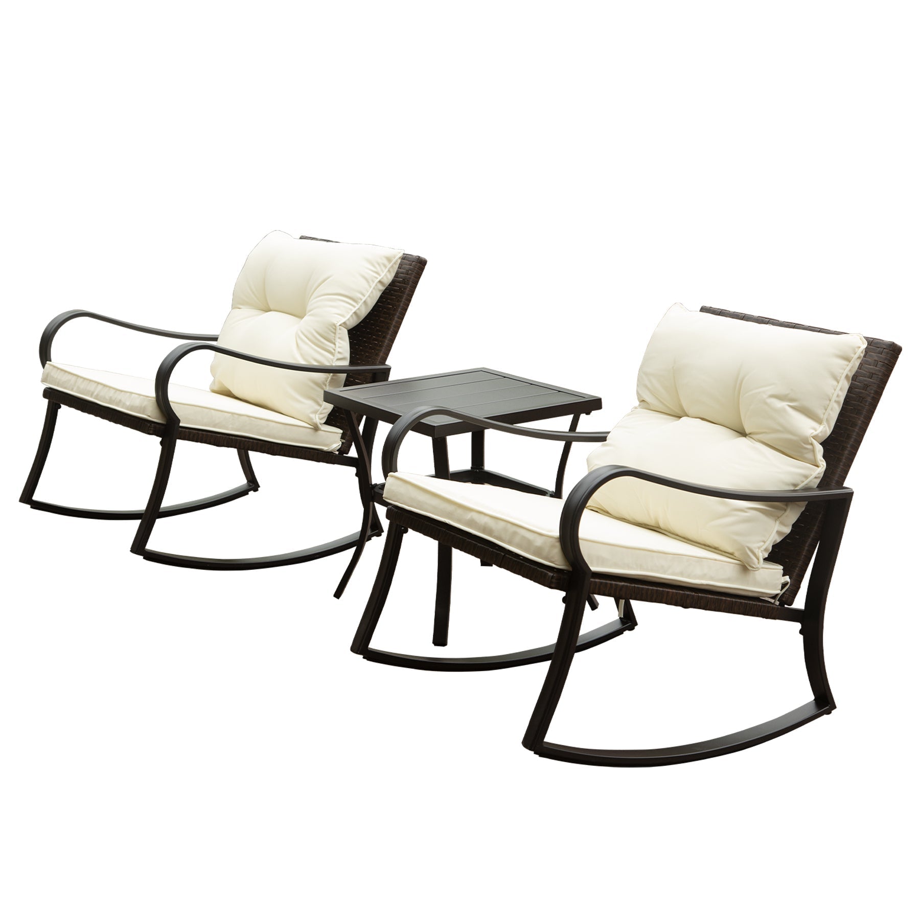 Metal 2-Person Outdoor Rocking Seating Group with Cream Cushions and Side Table on Tampa Home & Garden Store