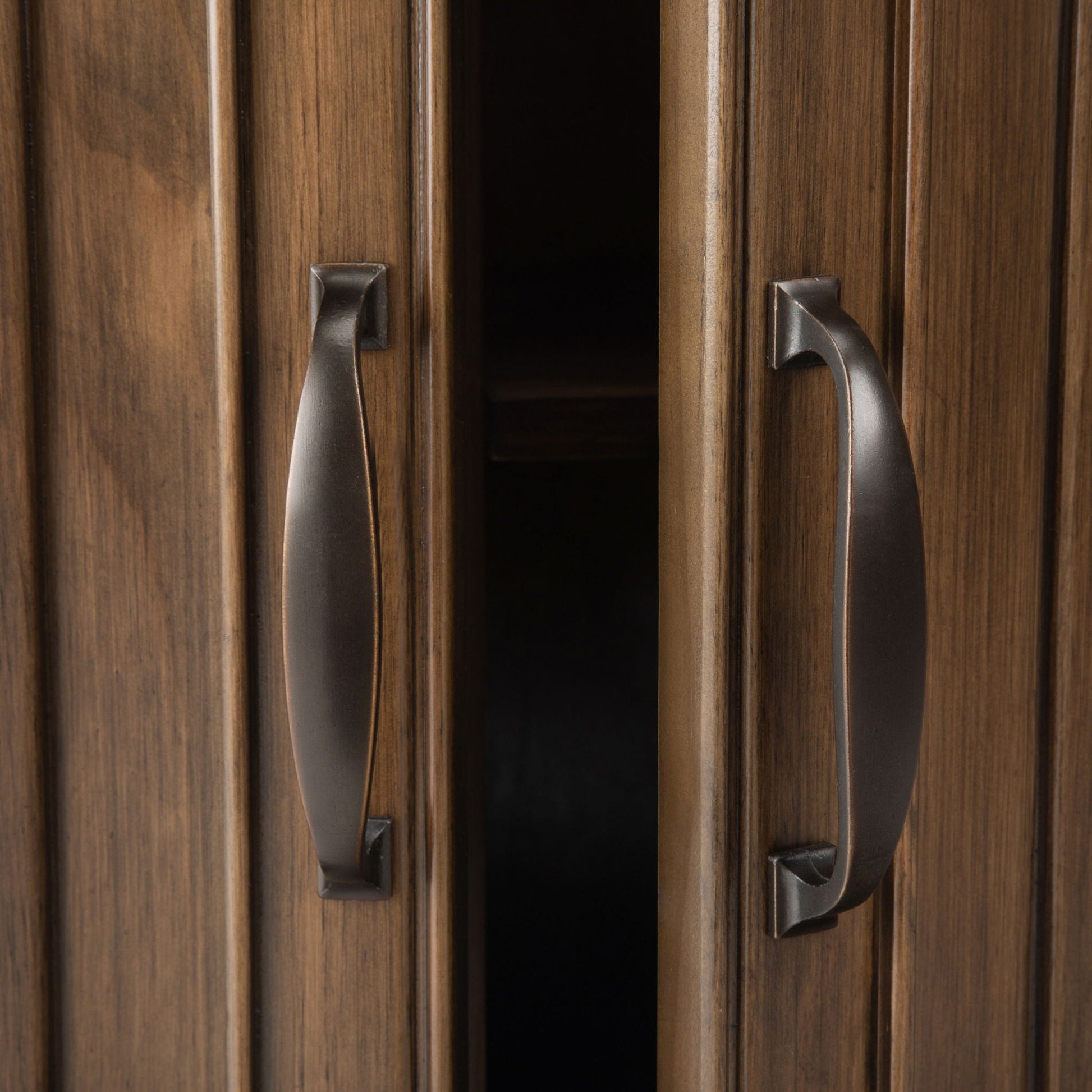 Connaught entryway storage cabinet in dark walnut wood with metal handles on Tampa Home & Garden Store