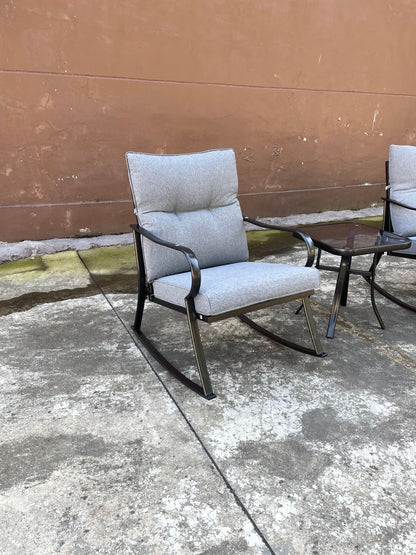 Rocker Set Chair and Teapoy Medium Grey; two grey rocking chairs with glass table HouseOfZazla on Tampa Home & Garden Store