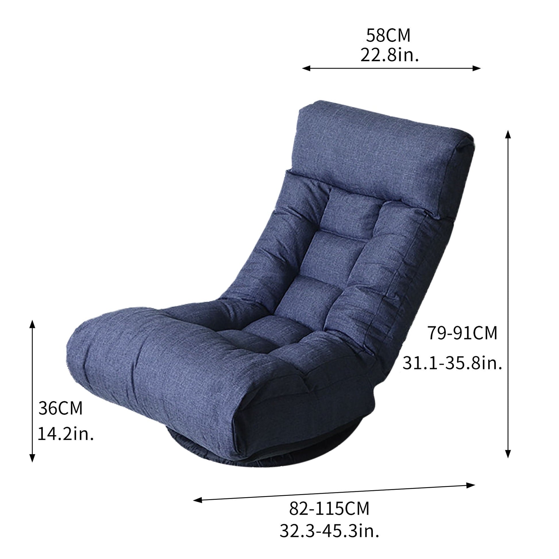 Adjustable Japanese reclining floor chair with metal frame in blue upholstery on Tampa Home & Garden Store