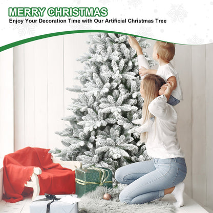 7ft flocked Christmas Tree with 1514 Tips by HouseOfZazla, snowy branches as kids decorate on Tampa Home & Garden Store