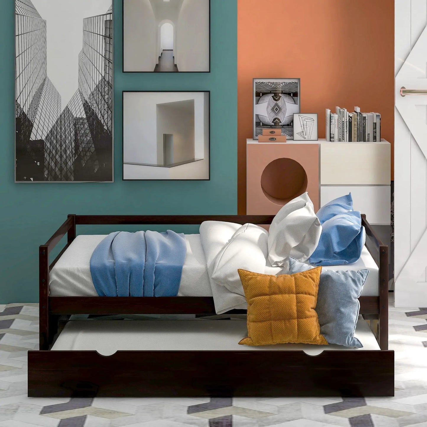 Twin Daybed with Trundle Frame and Solid Pine