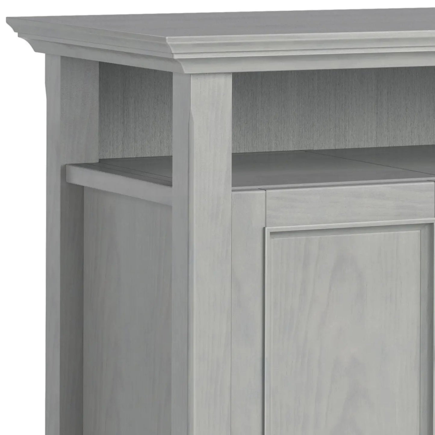 Amherst TV Media Stand handcrafted in light gray wood open shelf by Unique Piece Furniture on Tampa Home & Garden Store