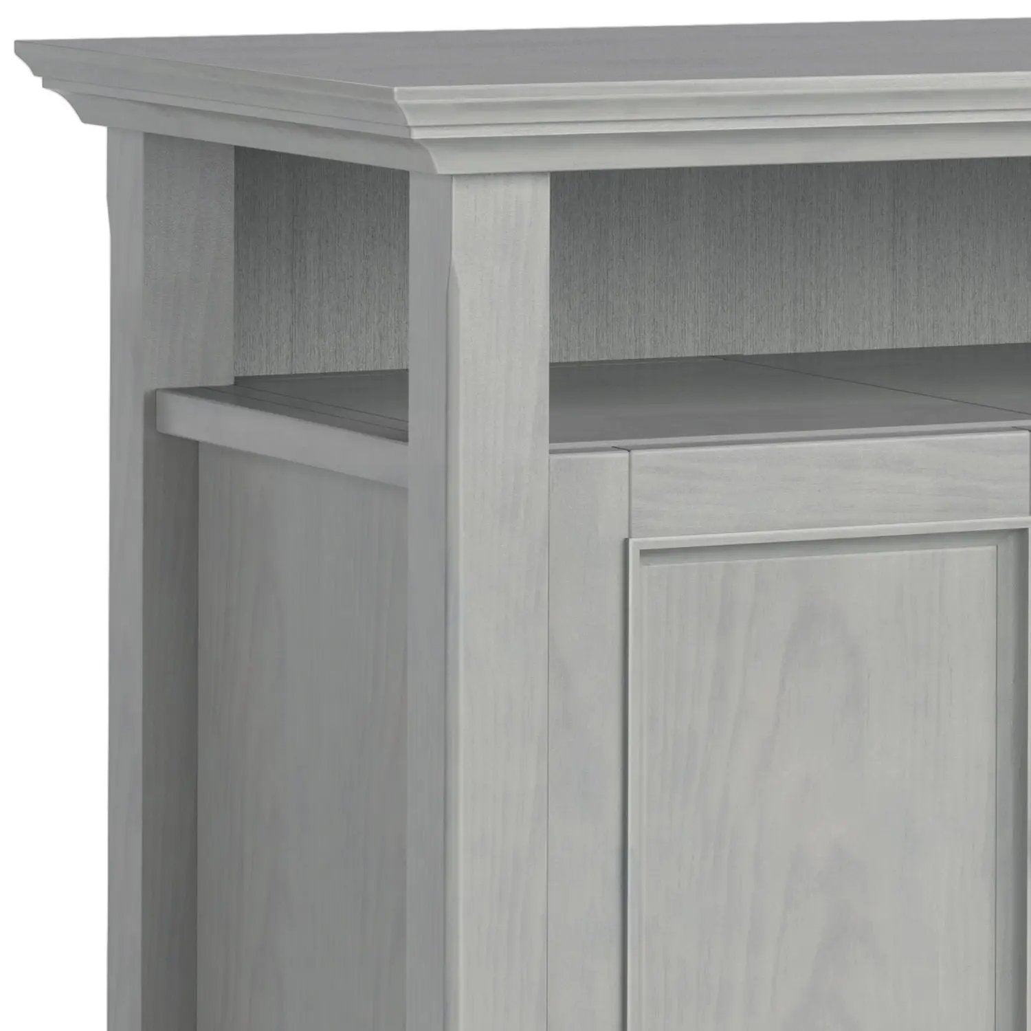 Amherst TV Media Stand handcrafted in light gray wood open shelf by Unique Piece Furniture on Tampa Home & Garden Store