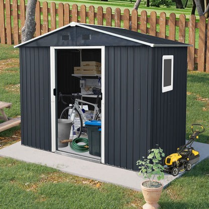 8 Ft Metal Shed With a Window and Sliding Doors