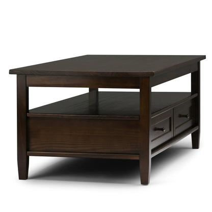 Warm Shaker coffee table in dark walnut with shelf and two drawers by Unique Piece Furniture on Tampa Home & Garden Store