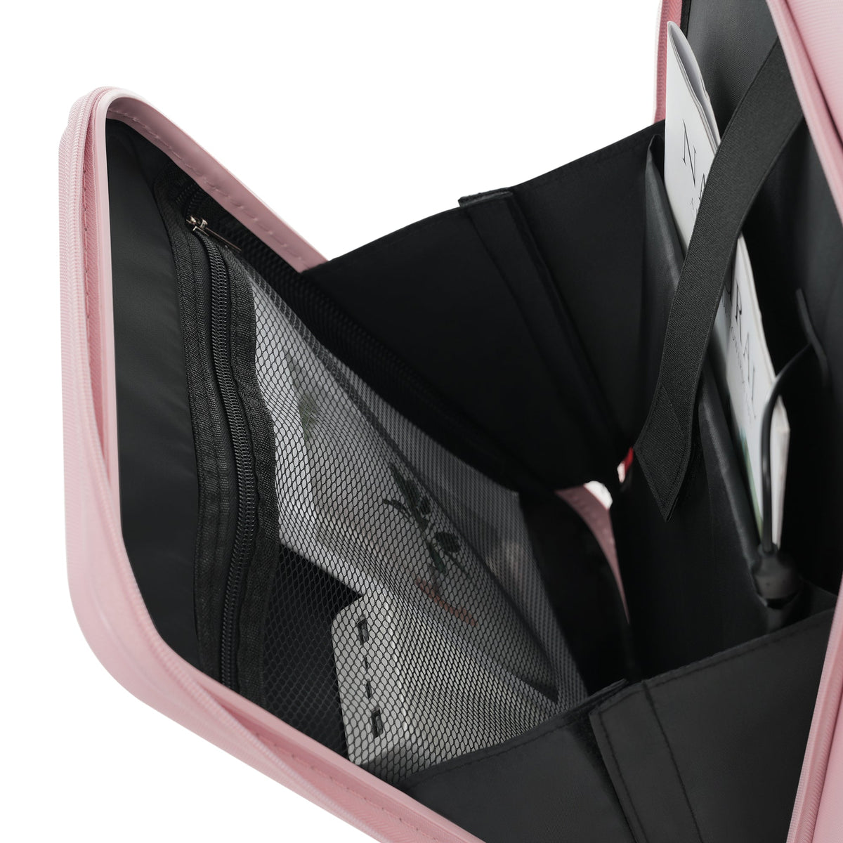 4-Piece Hard Case Luggage pastel pink interior with black mesh pockets HouseOfZazla on Tampa Home & Garden Store