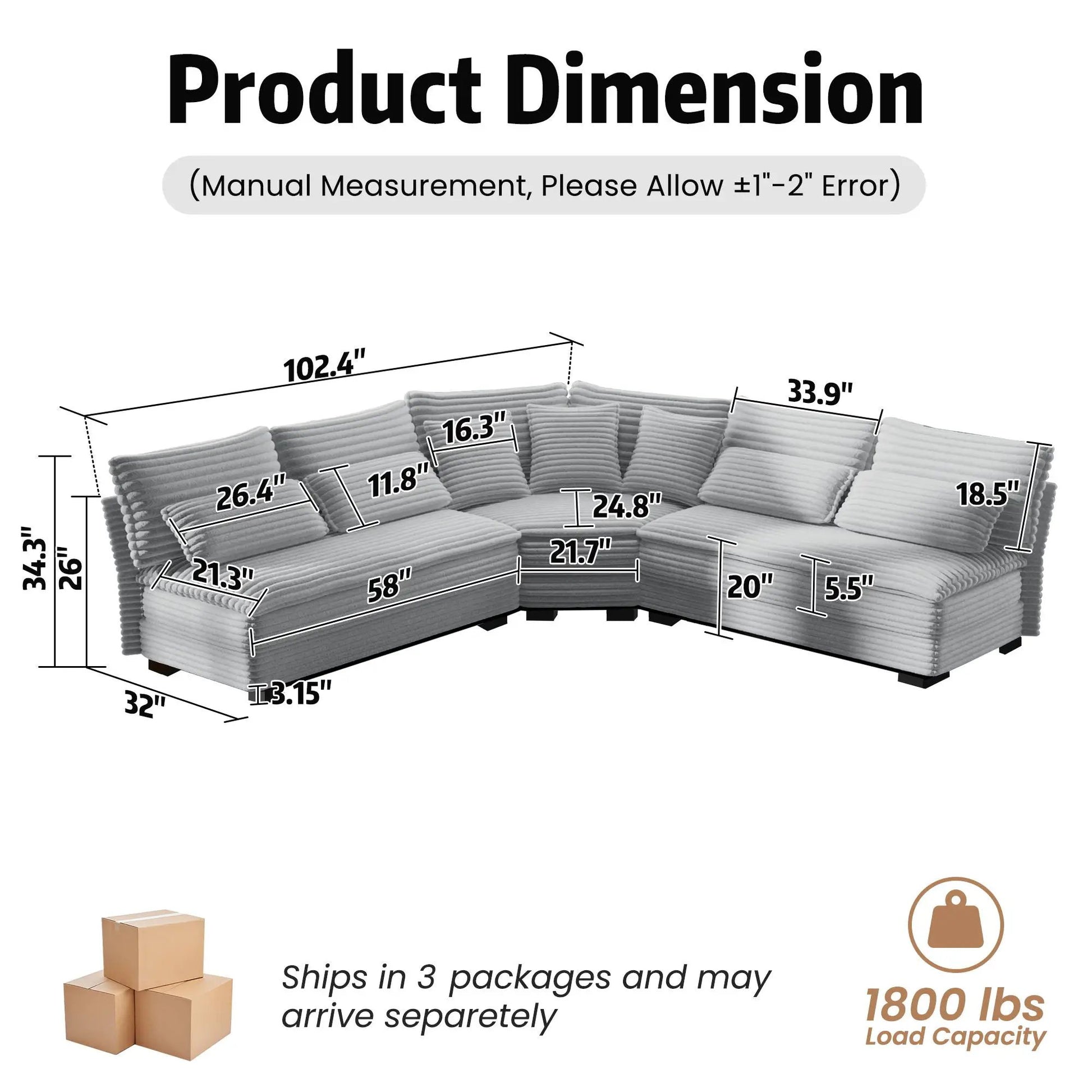 5 Seater L-Shaped Sectional Sofa with Curved Corner in gray 7 pillows by Unique Piece Furniture on Tampa Home & Garden Store