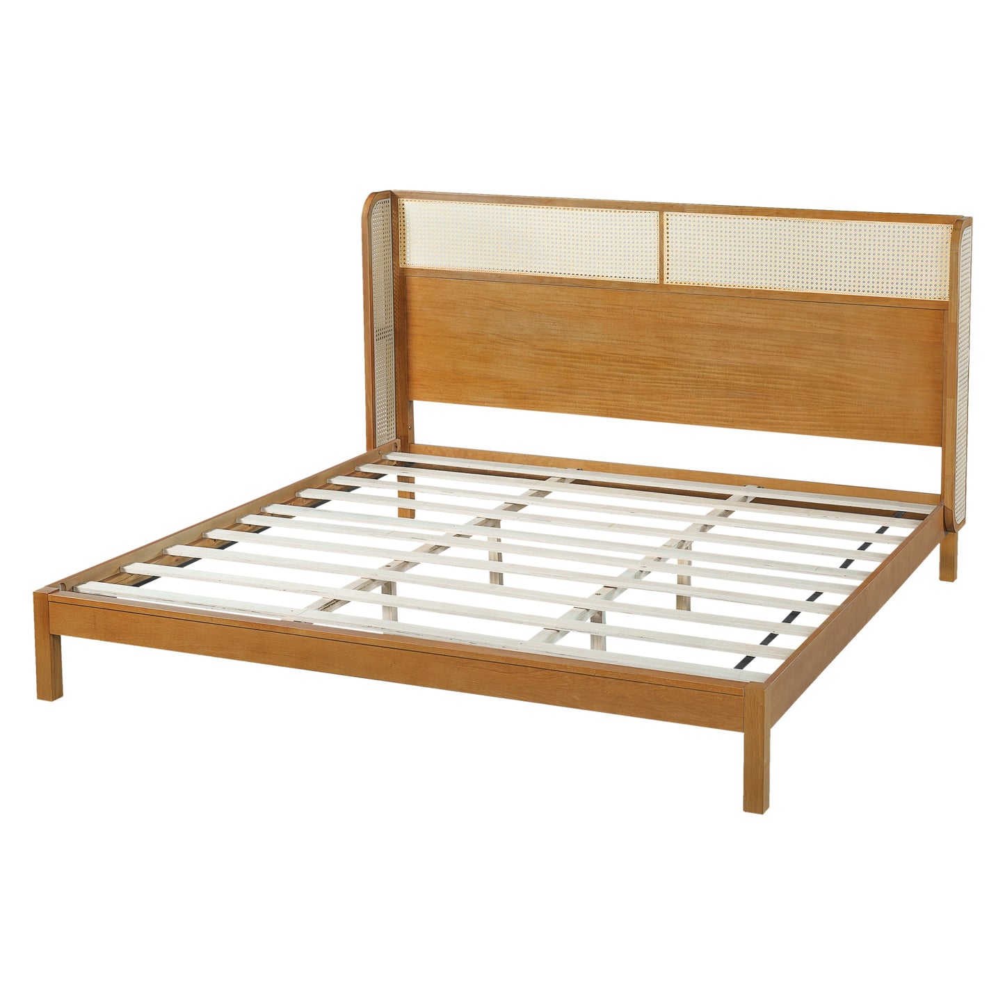 Mid Century Rubber Wood Platform Bed Frame