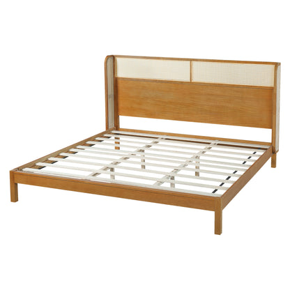 Mid Century Rubber Wood Platform Bed Frame