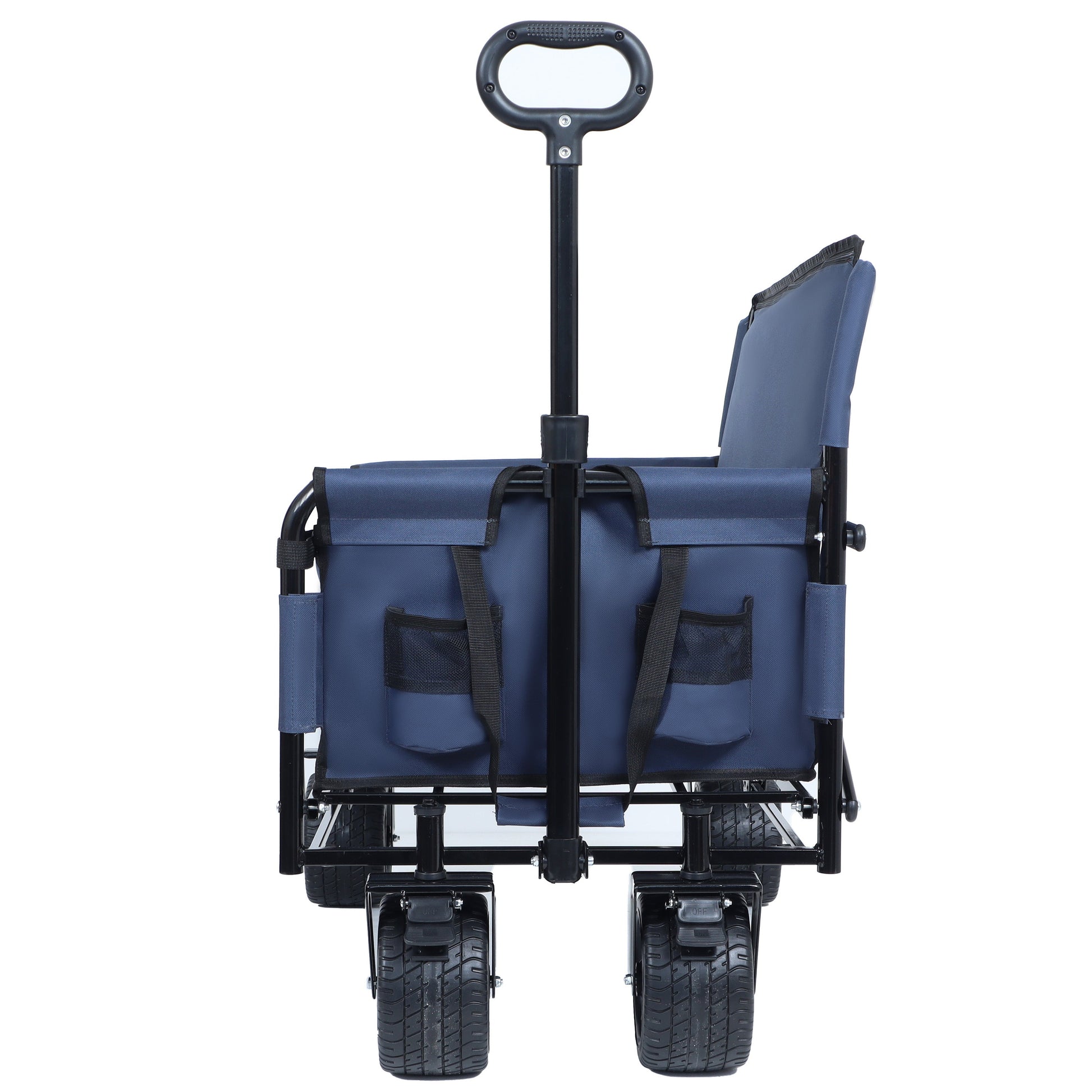 3-in-1 folding wagon with bench and storage, blue fabric on black frame on Tampa Home & Garden Store