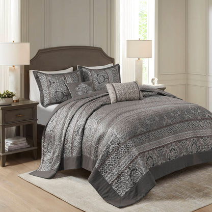 HouseOfZazla reversible jacquard queen bedspread set with decorative pillows in neutral gray on Tampa Home & Garden Store