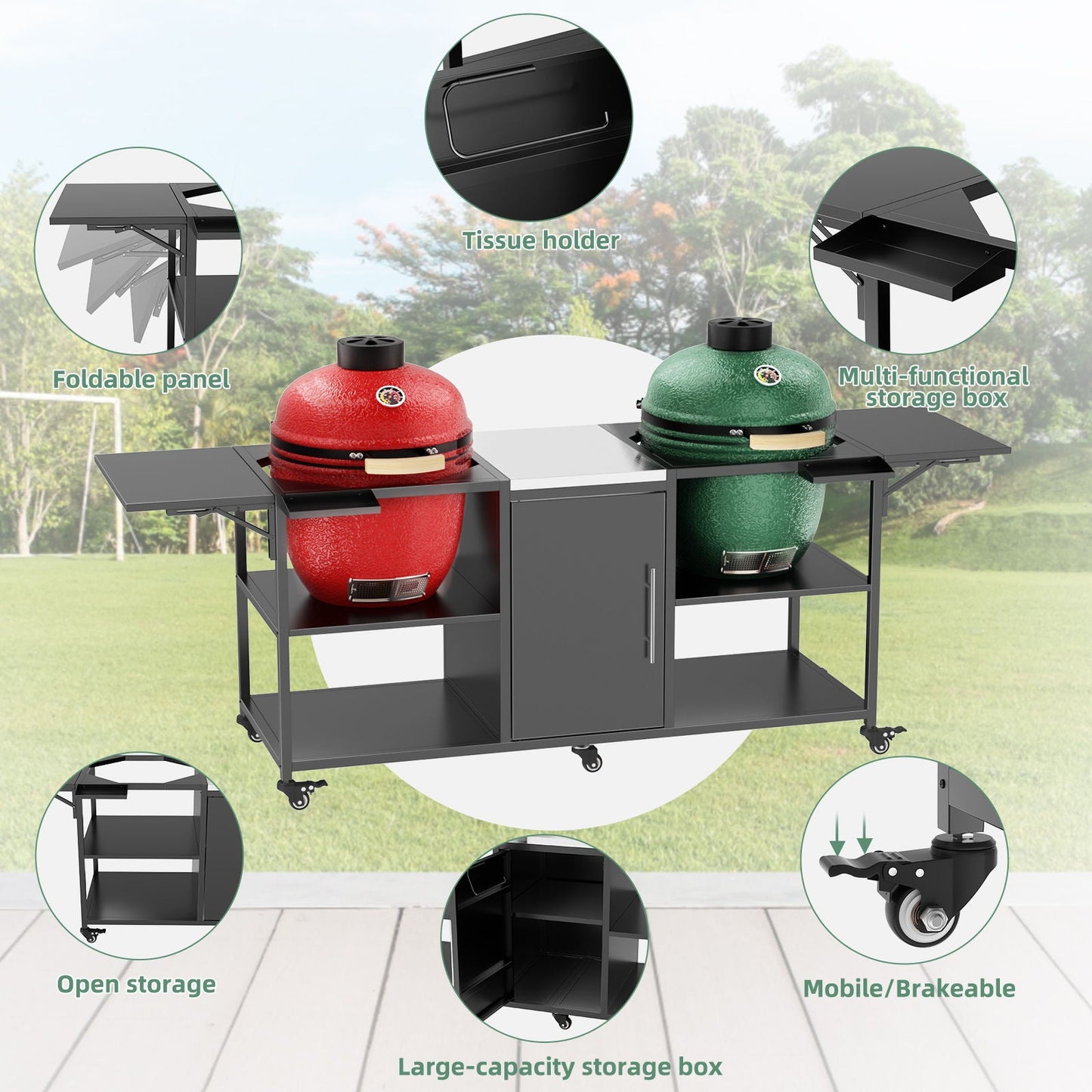 Stainless Steel Cart for Two Big Egg Grills