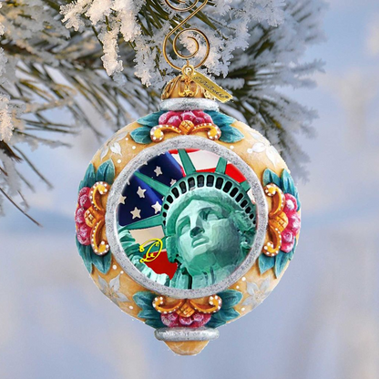 Statue of Liberty sculpted hand-painted ornament by G.DeBrekht with colorful floral frame on Tampa Home & Garden Store