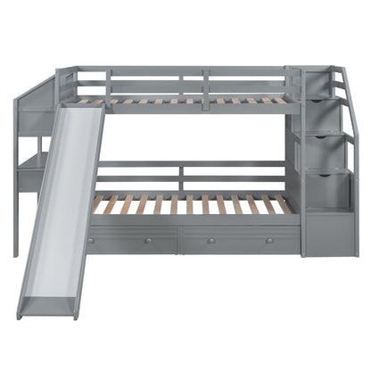 Bunk bed HouseOfZazla gray metal with storage staircase, slide and drawers on Tampa Home & Garden Store
