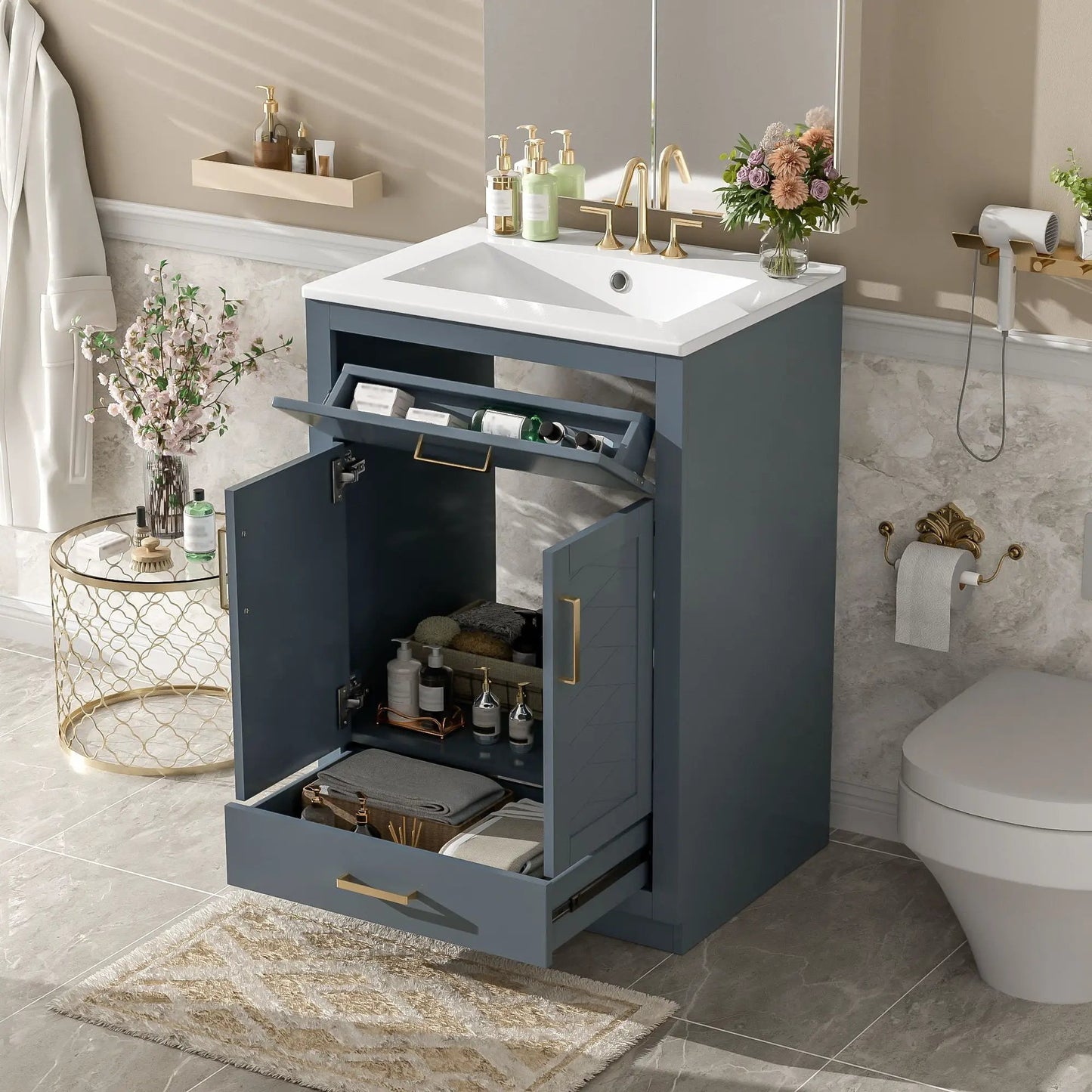 Modern Vanity with Ceramic Sink, Two Door Cabinet