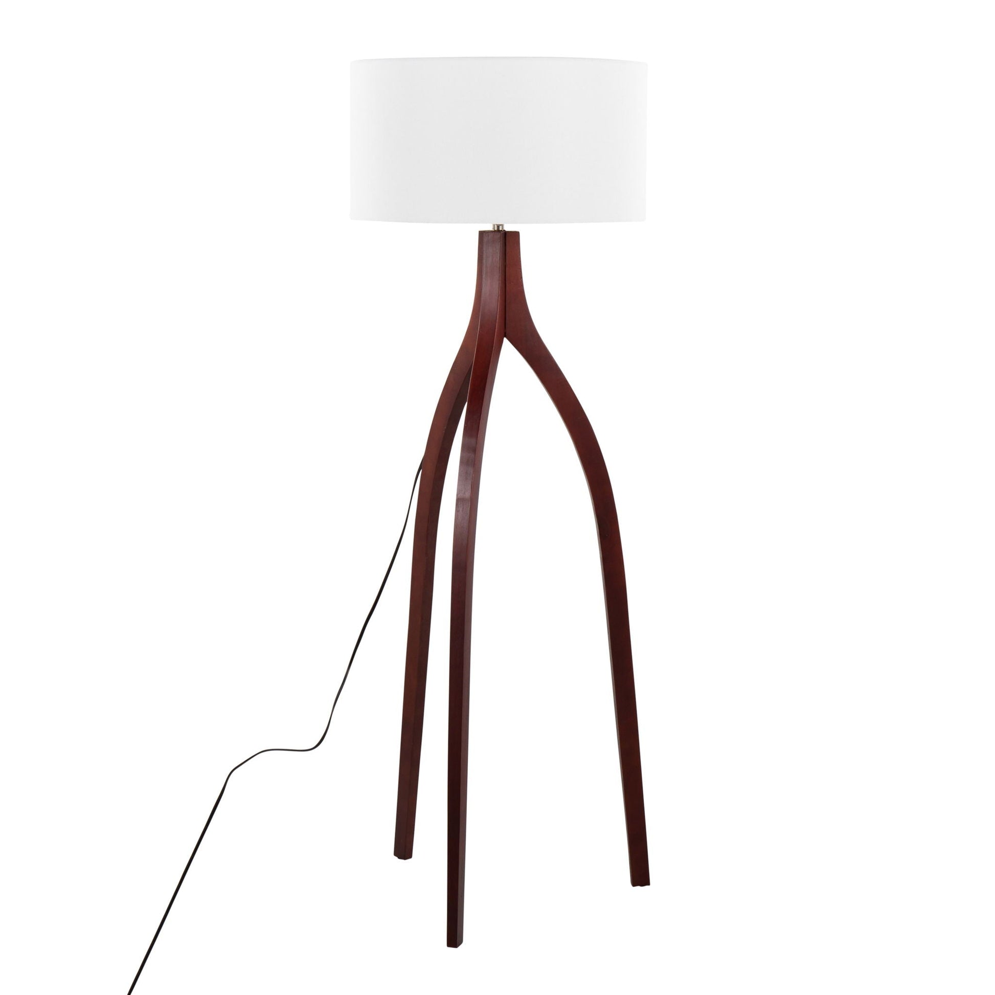 Wishbone Contemporary Floor Lamp by HouseOfZazla; dark wood tripod base, white fabric drum shade on Tampa Home & Garden Store