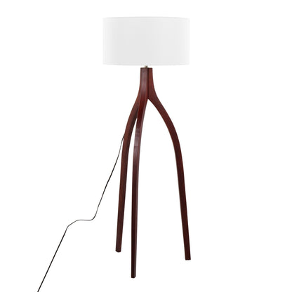Wishbone Contemporary Floor Lamp by HouseOfZazla; dark wood tripod base, white fabric drum shade on Tampa Home & Garden Store