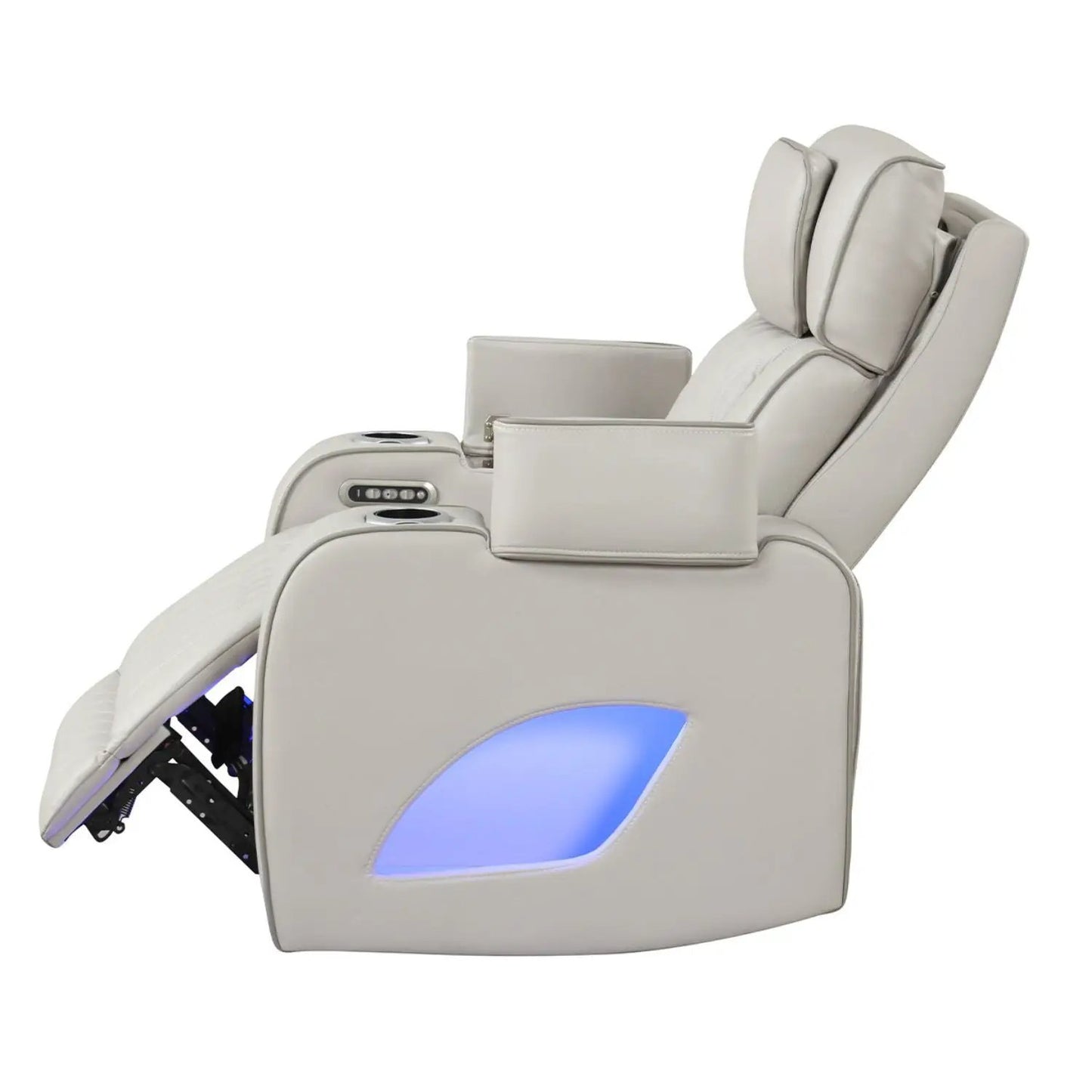 Fortuner Power Reclining Chair gray upholstery built-in controls and cup holders blue accents on Tampa Home & Garden Store