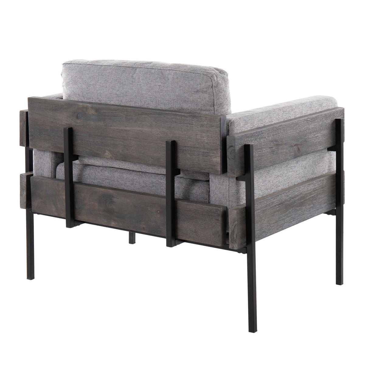 Farmhouse chair Kari with dark wood frame, grey cushions and metal base by HouseOfZazla on Tampa Home & Garden Store