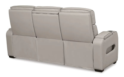 Boyington power reclining sofa with adjustable headrests in beige leather upholstery on Tampa Home & Garden Store