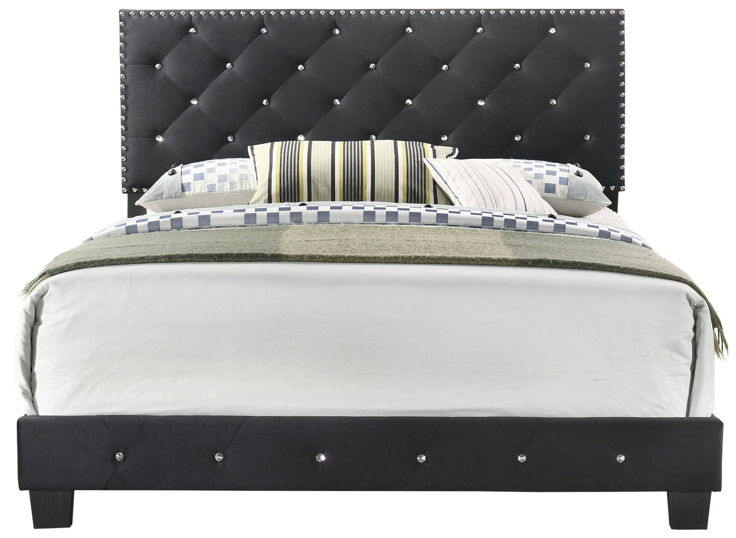 Luxurious black upholstered bed with tufted headboard and crystal studs by HouseOfZazla on Tampa Home & Garden Store