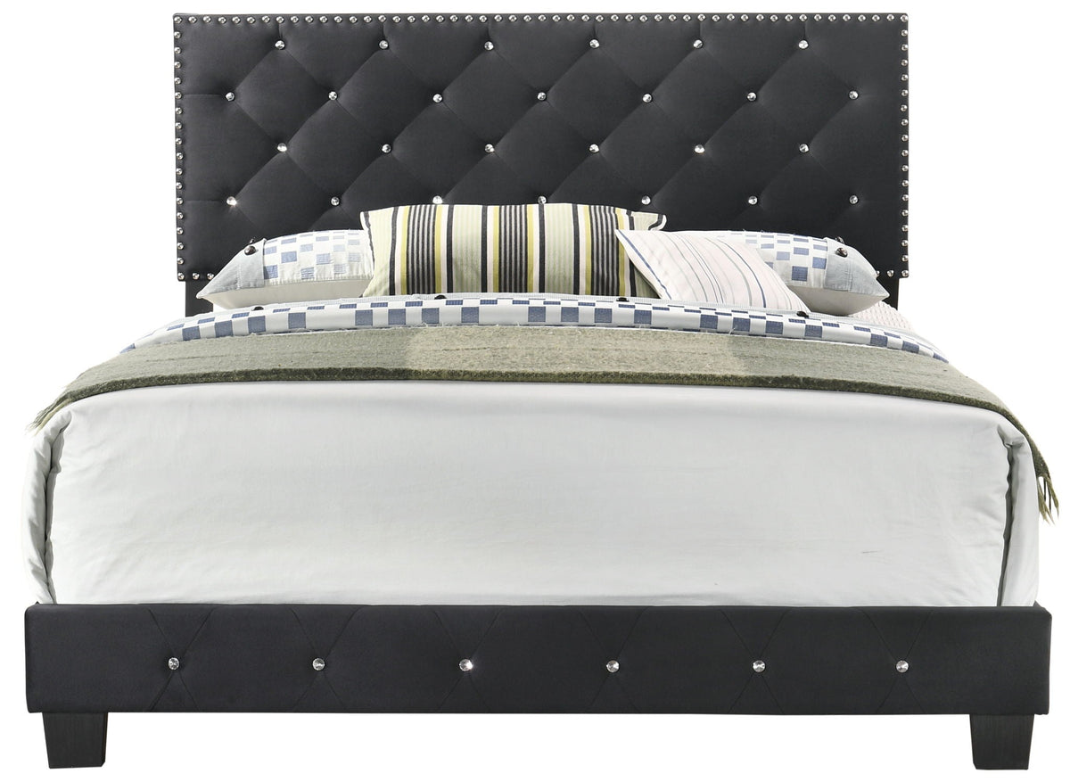 Luxurious black upholstered bed with tufted headboard and crystal studs by HouseOfZazla on Tampa Home & Garden Store