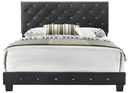 Luxurious black upholstered bed with tufted headboard and crystal studs by HouseOfZazla on Tampa Home & Garden Store