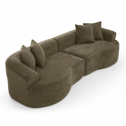 4 Seater Curved Cloud Sectional Sofa brown plush fabric with cushions on Tampa Home & Garden Store