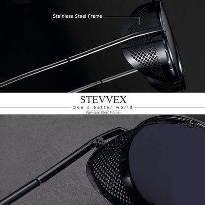 Stevvex round metal polarized sunglasses, steampunk vintage style, UV400 unisex on Tampa Home & Garden Store