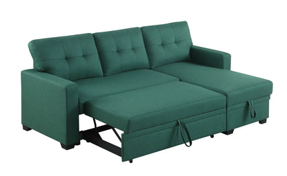 Upholstered pull-out sectional sofa with chaise in green fabric; tufted back cushions and bed extension by Unique Piece Furniture on Tampa Home & Garden Store