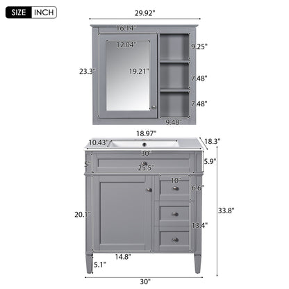 Gray Bathroom Vanity with a Top Sink and Cabinet