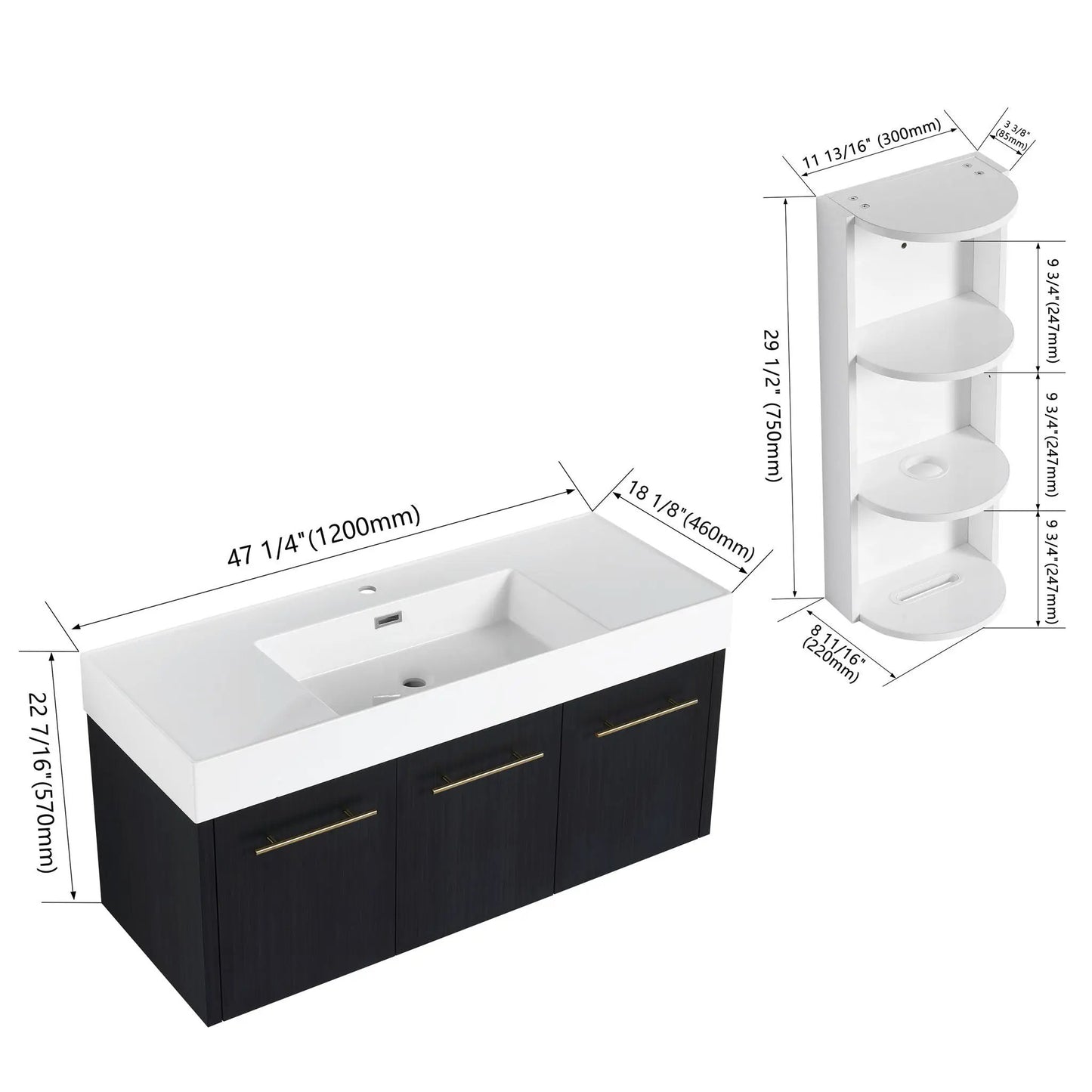 Modern Wall Mounted Vanity with Resin Sink Rack