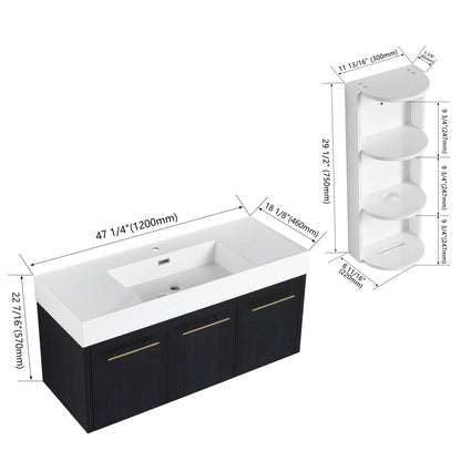 Modern Wall Mounted Vanity with Resin Sink Rack