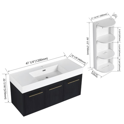 HouseOfZazla modern wall-mounted vanity with white resin sink and dark wood cabinet storage rack on Tampa Home & Garden Store