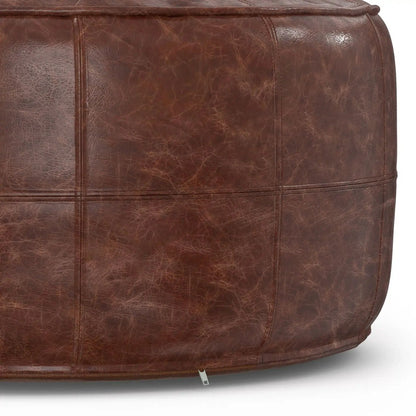 Connor Handcrafted Round Pouf brown leather with grid stitching by Unique Piece Furniture on Tampa Home & Garden Store