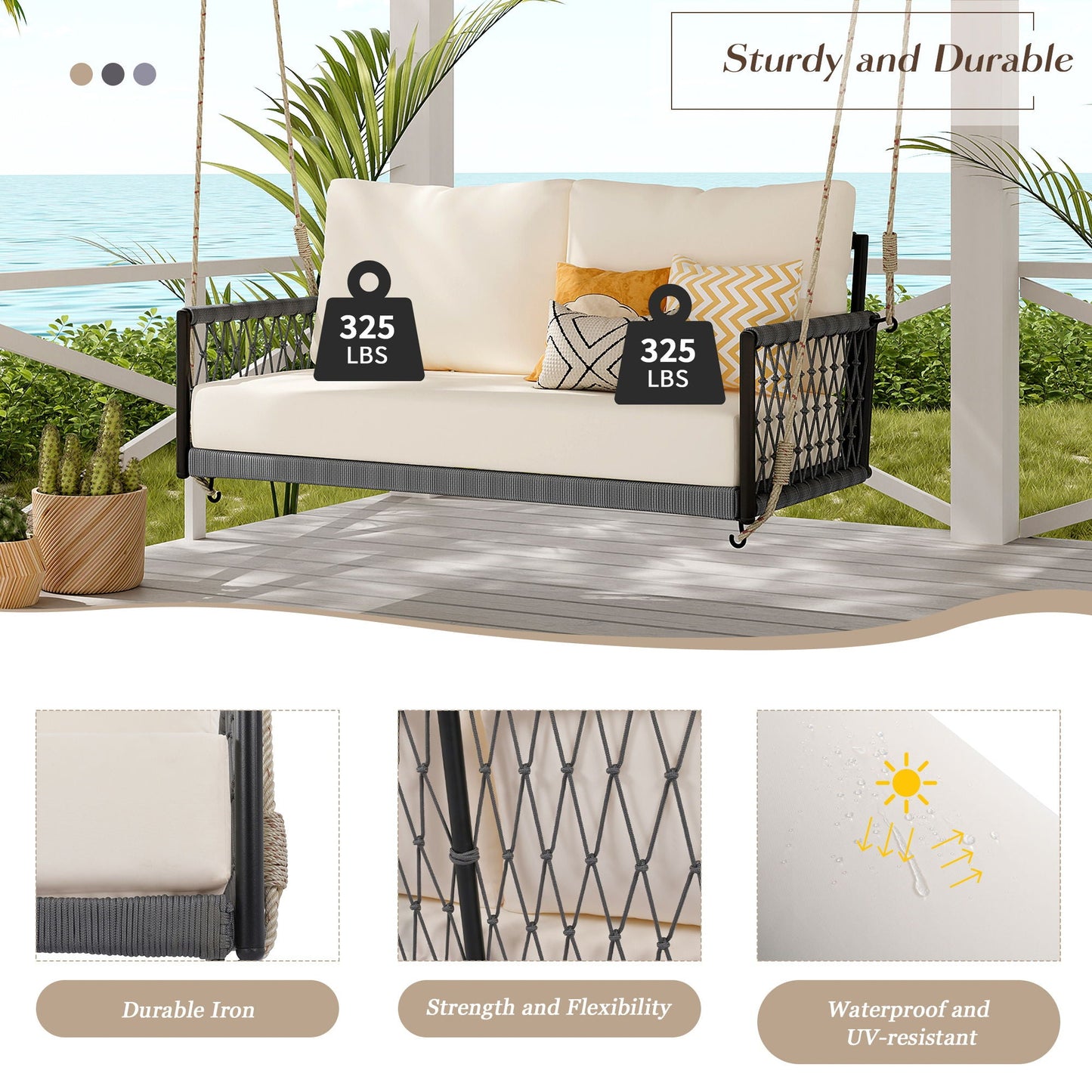 Beige Outdoor Swing Sofa with Soft Cushions