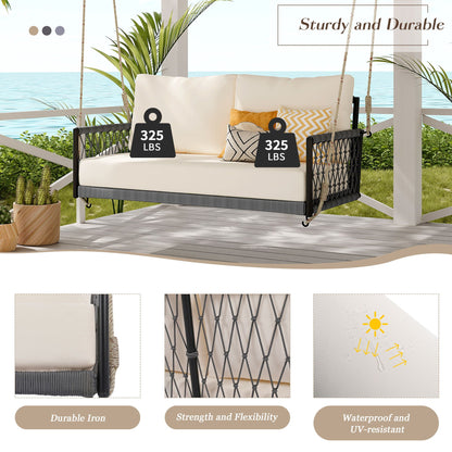 Beige Outdoor Swing Sofa with Soft Cushions