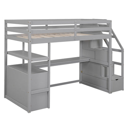 Loft bed with desk, shelves, 2 drawers, storage staircase in gray by HouseOfZazla on Tampa Home & Garden Store