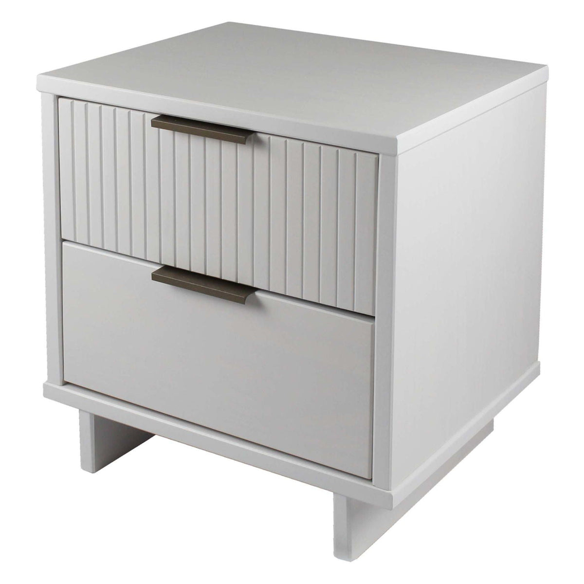 Granville nightstand with 2 drawers in white wood, top drawer with slat front and bronze handles on Tampa Home & Garden Store