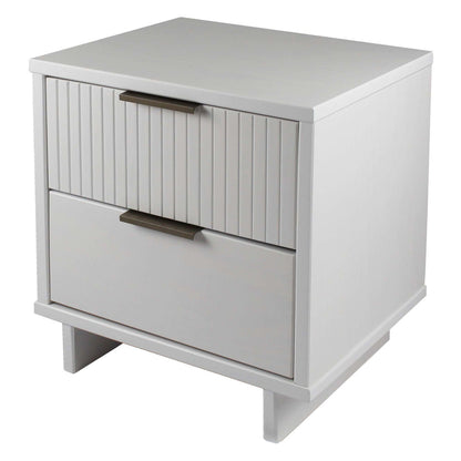 Granville nightstand with 2 drawers in white wood, top drawer with slat front and bronze handles on Tampa Home & Garden Store