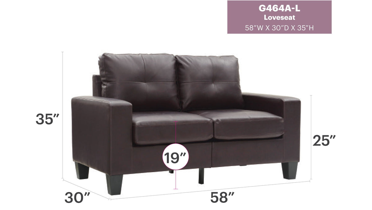 Track-arm loveseat by HouseOfZazla in brown leather, pocket-coil comfort, 58W x 30D x 35H on Tampa Home & Garden Store