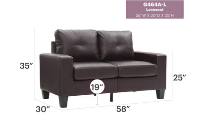 Track-arm loveseat by HouseOfZazla in brown leather, pocket-coil comfort, 58W x 30D x 35H on Tampa Home & Garden Store