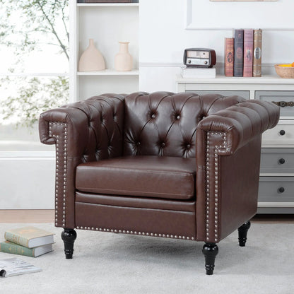 1 Seater brown leather sofa with tufted cushions, nailhead trim by Unique Piece Furniture on Tampa Home & Garden Store