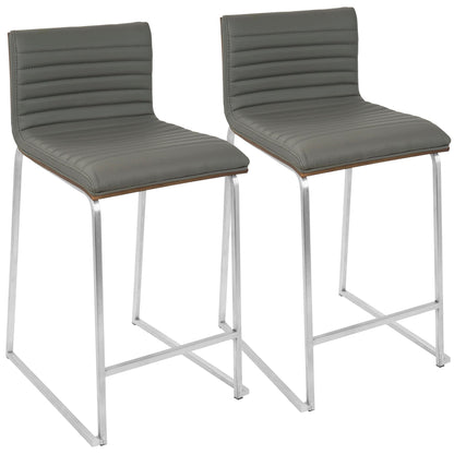 Contemporary tufted counter stools set of 2 in gray faux leather with chrome legs on Tampa Home & Garden Store